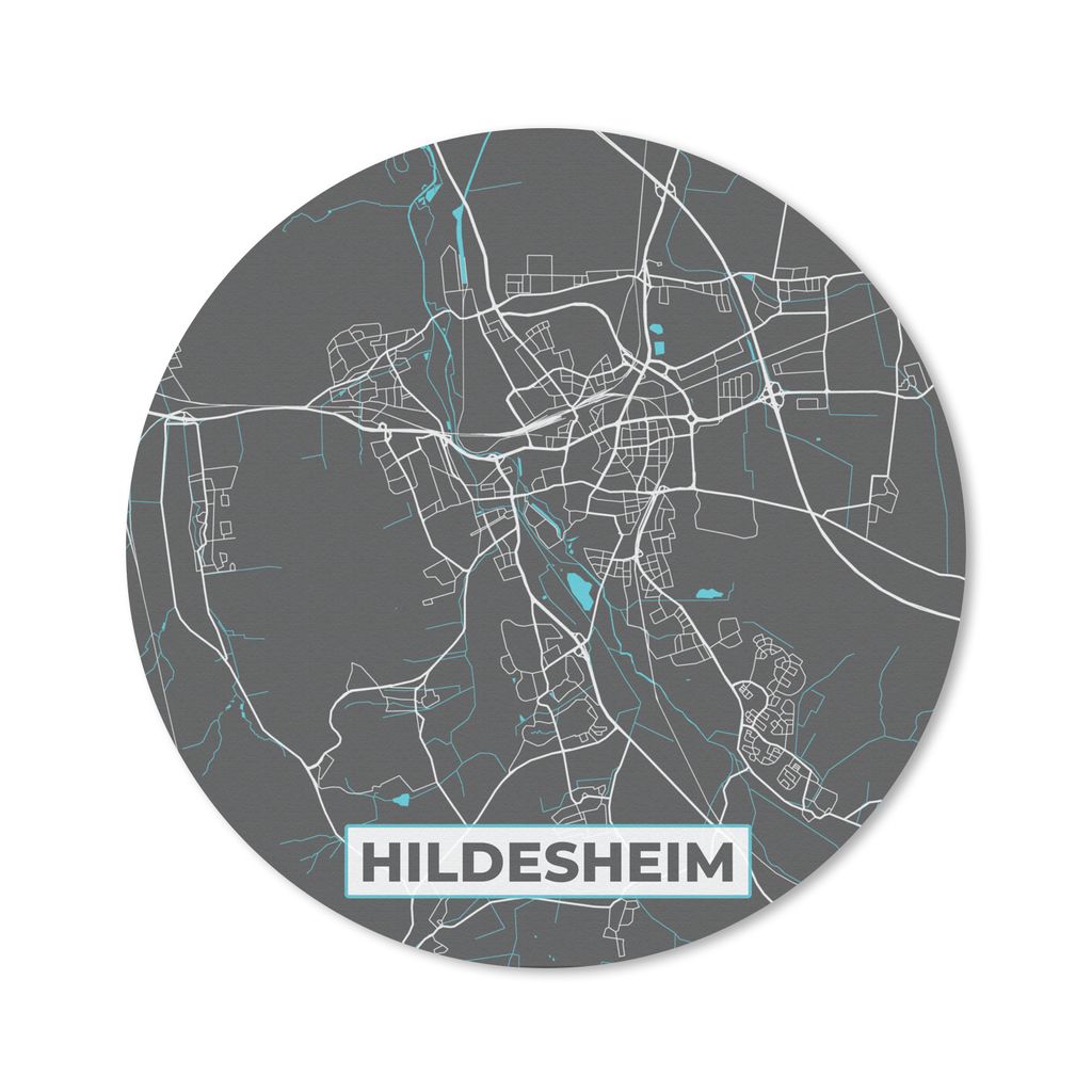 MuchoWow Mauspad Mousepad Deutschland - Blau - Hildesheim - Stadtplan - Karte 30x30 cm - Mousepads - Maus Mat - Pad - Mausunterlage - Tischunterl...