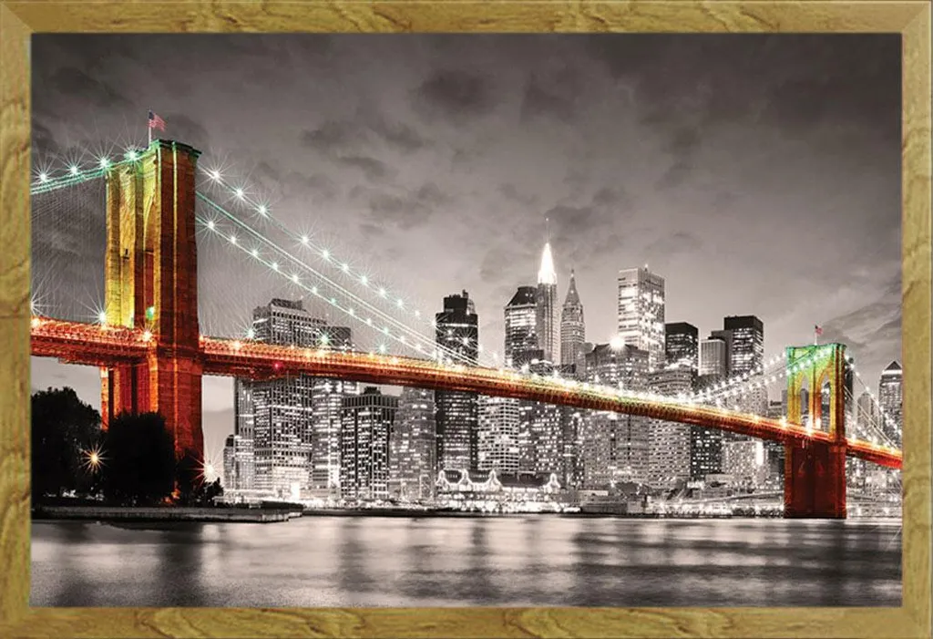Arredo Parete New York: Poster Ponte Brooklyn e Cornice Rovere Shinsuke