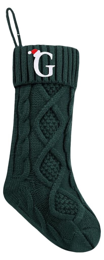 Weihnachtsstrümpfe mit Initialen, 45 cm groß, bestickt, Monogramm, gestrickt, festliche Familien-Weihnachtsstrumpf für Kaminpartys
