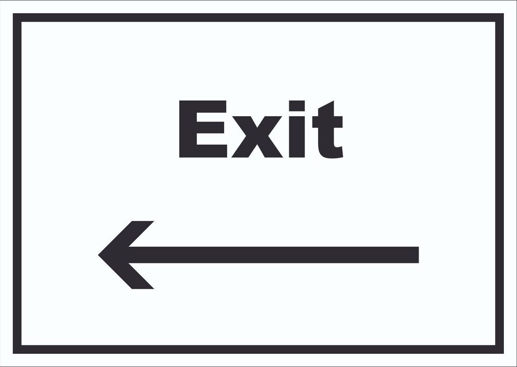 Exit Schild mit Text und Richtungspfeil links Ausgang waagerecht A1 Rückseite selbstklebend