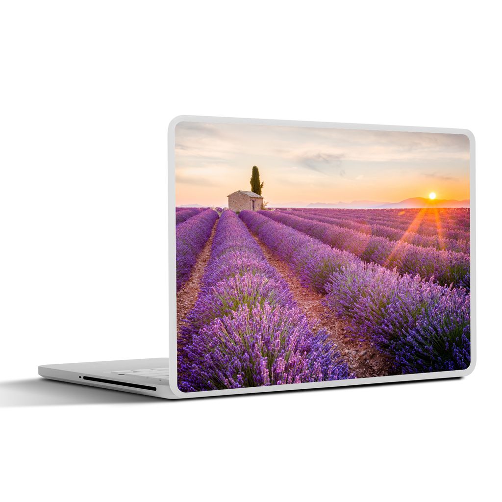 MuchoWow Laptop Aufkleber Sticker Cover Lavendel - Sonnenuntergang - Blumen - Lila 30x22 cm - Laptop-Sticker