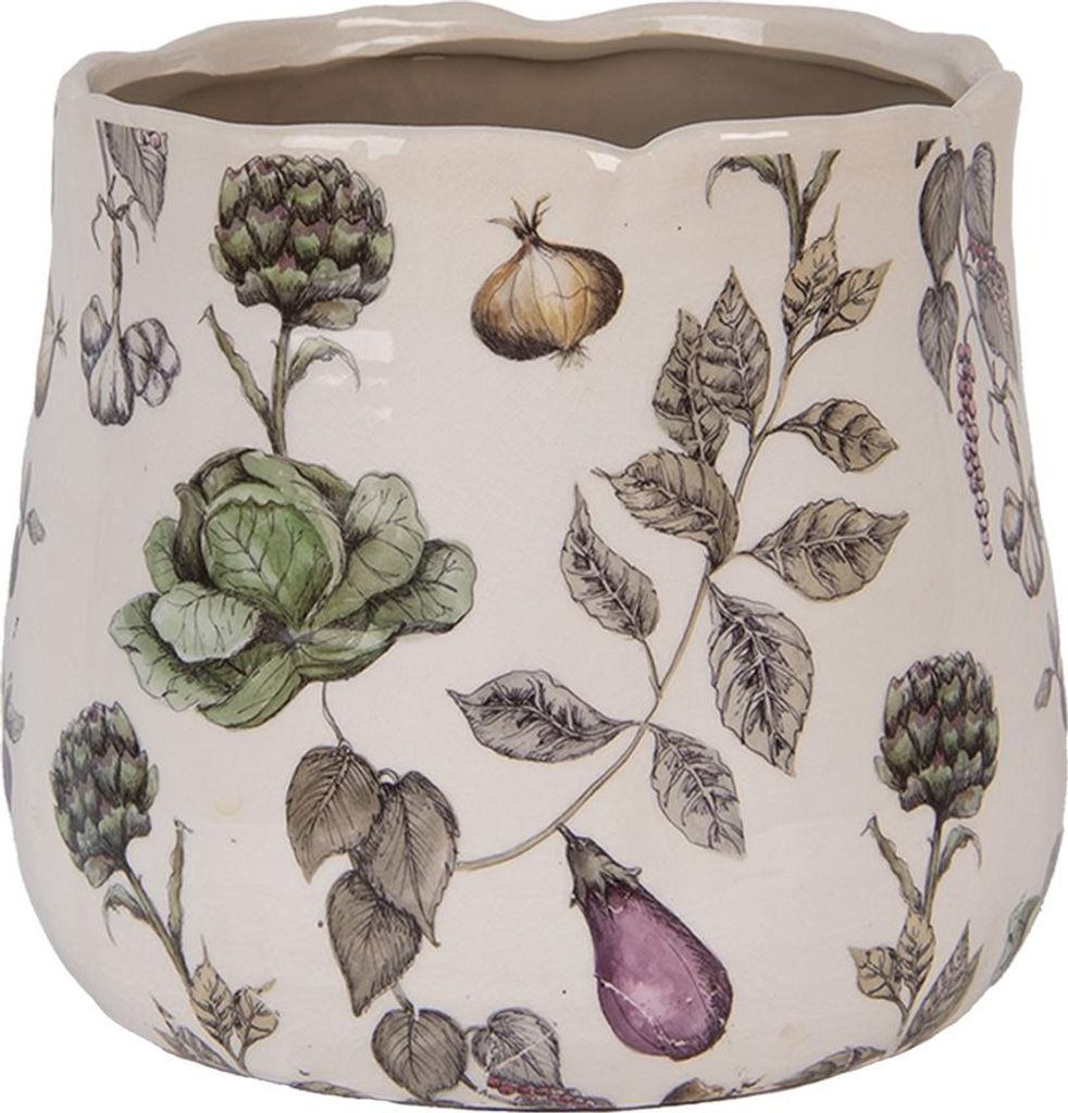 Clayre & Eef Blumentopf Ø 21x19 cm Beige Keramik Gemüse