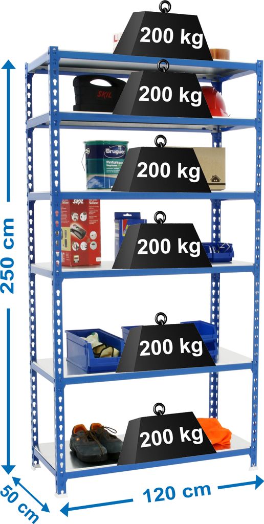 Schwerlastregal GIANT METAL SHARK | HxBxT 250x120x50cm | Fachlast 200kg | Blau