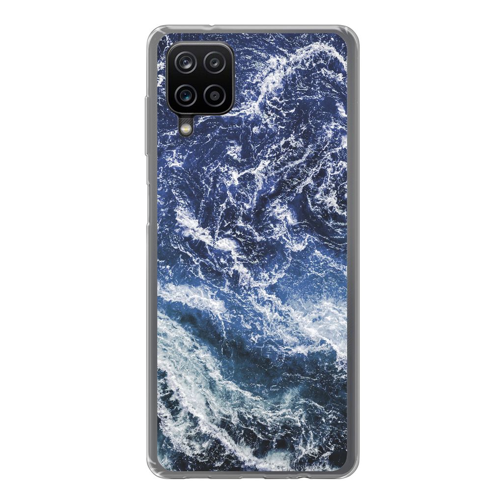 MuchoWow Handyhülle Schutzhülle Hülle für Samsung Galaxy A12 Naturstein - Blau - Weiß Silikon Softcase Handy Hülle - Bild