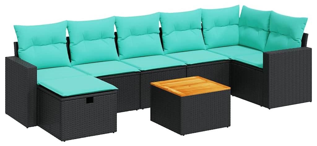 vidaXL 8-tlg. Garten-Sofagarnitur mit Kissen Schwarz Poly Rattan