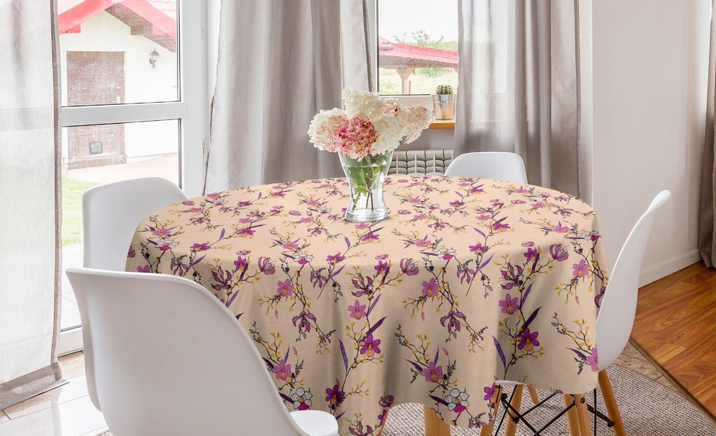 ABAKUHAUS Blumen Runde Tischdecke, Empfindliche Exotische Blumen, Kreis Tischdecke Abdeckung für Esszimmer Küche Dekoration, 150 cm, Dunkle Magen...