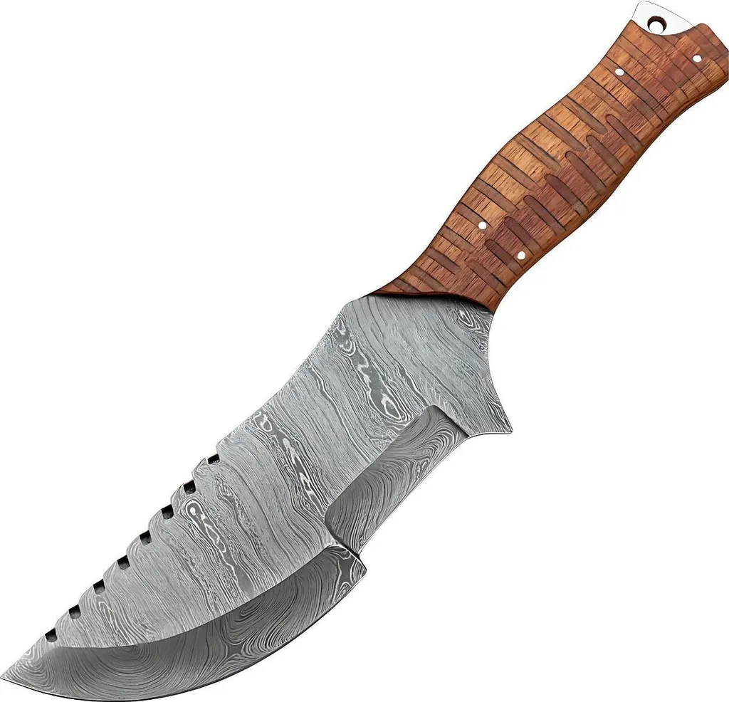 Couteau Damas artisanal MI-38744 avec manche bois marron de qualité