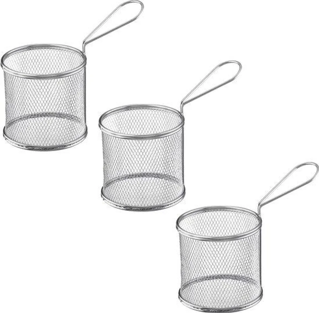 Panier à frites individuel pour présentation de tapas, lot de 3 paniers en inox