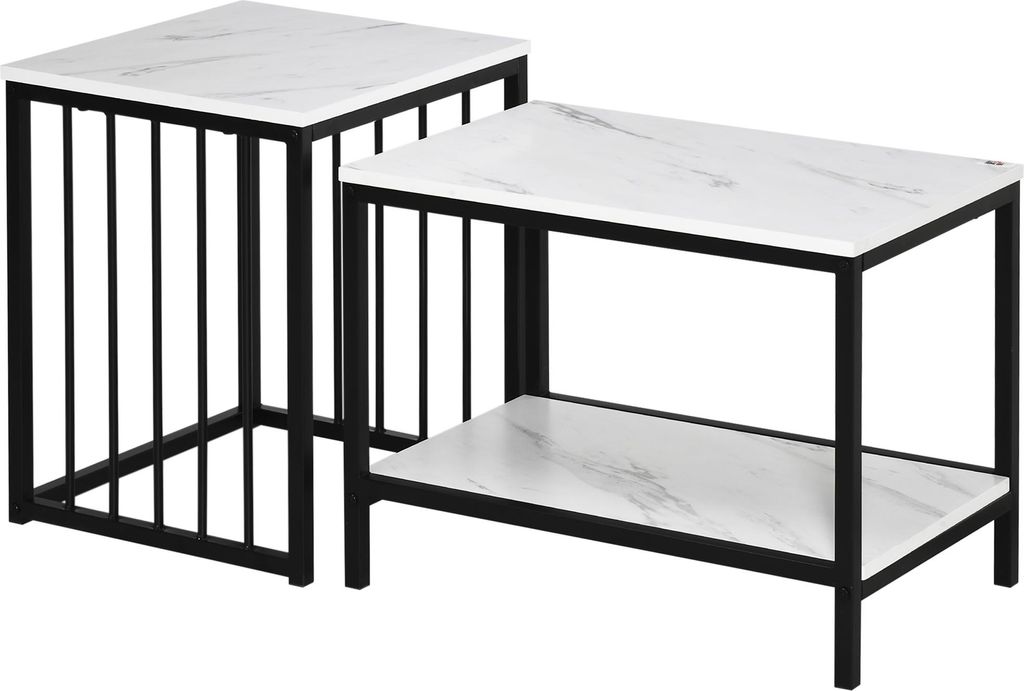 Satztisch-Set, pflegeleichte Oberflächen, Stahlgestell, Weiß/Schwarz