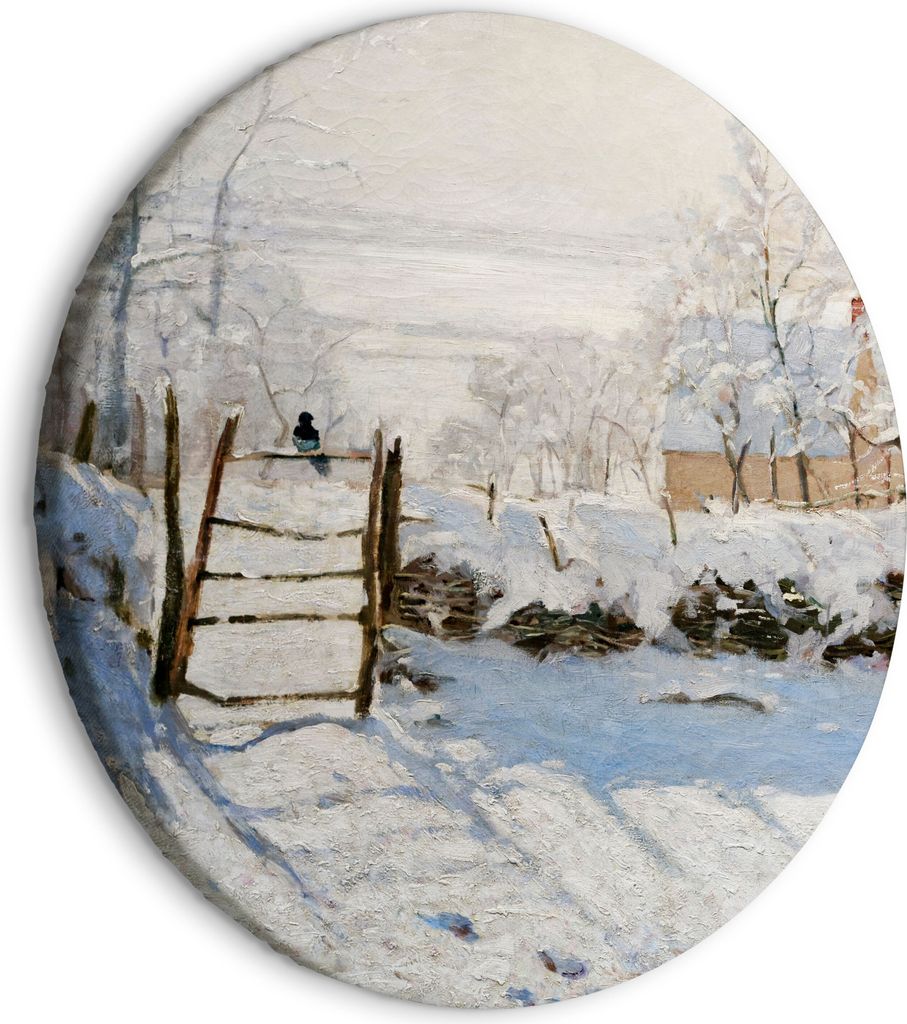 Italienischer Leinwand Rundes Bild - Claude Monet’s Magpie - Normandy’s Painted Winter Landscape 80x80 cm Reproduktionen l-G-10002-bc-a