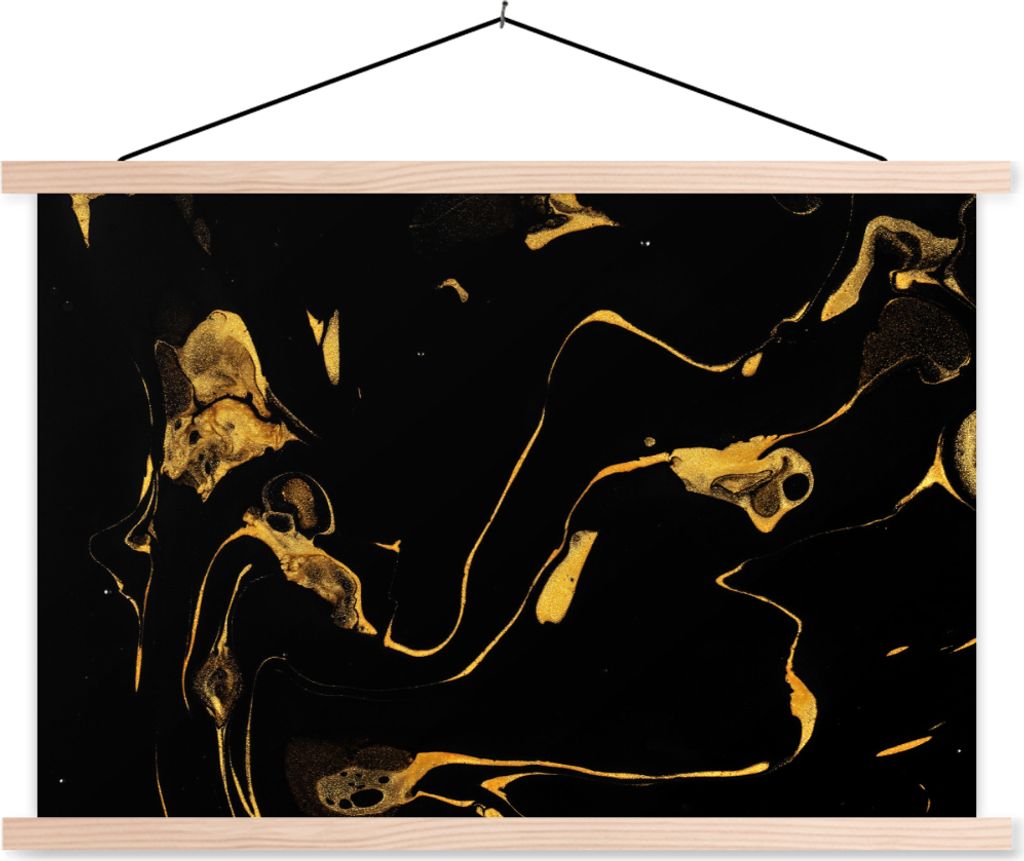 MuchoWow Textilposter Muster - Gold - Schwarz 60x40 cm mit holzfarbenen Rahmen - Bilder