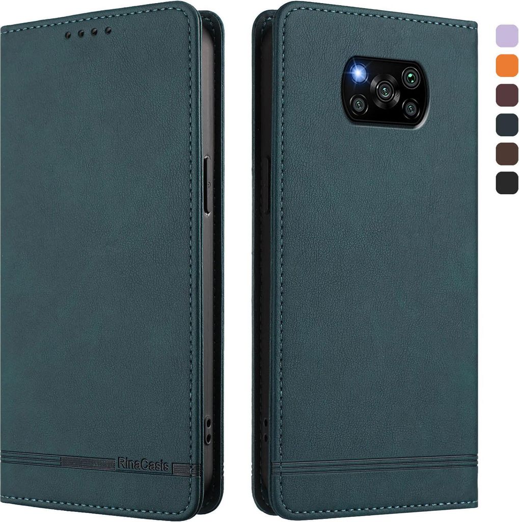 Hülle für Xiaomi Poco X3/Poco X3 NFC/Poco X3 Pro, Retro Kunstleder Ständer Klapphülle mit Kartenfächer und Magnetische Grün