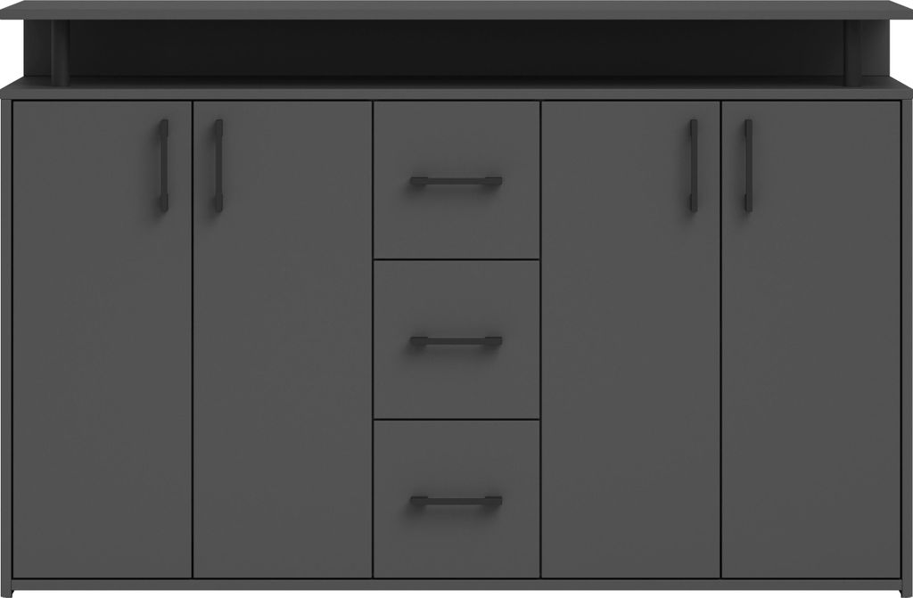 Highboard DRIFT Anthrazit mit 4 Türen, 3 Schubkästen (Kugelauszüge) und 2 Einlegeböden