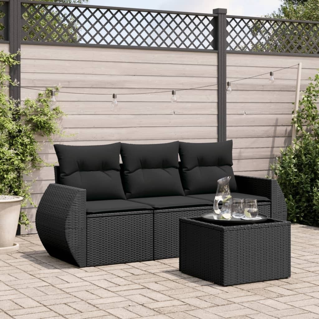 Design 4-tlg. Garten-Sofagarnitur mit Kissen Schwarz Poly Rattan, Gartenmöbel-Sets 2024 Neu