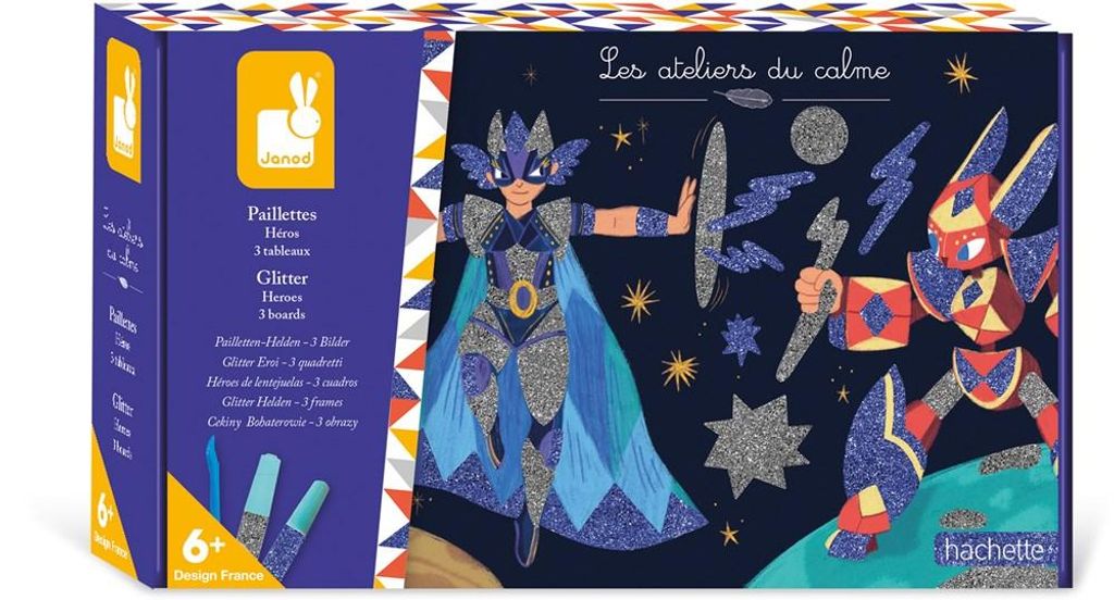 Janod Bastelset Superhelden mit Glitzer - Kreatives Hobbyset