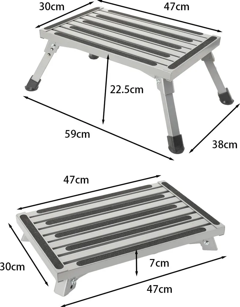 Gradini pieghevoli per camper, lega di alluminio, 19" x 12", regolabili in altezza, sgabello e pouf, pieghevoli - 2