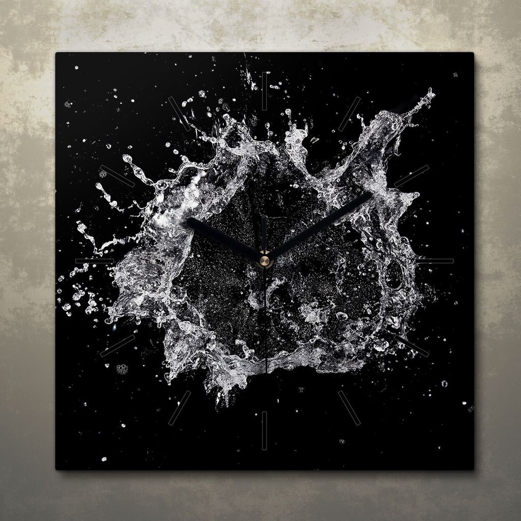 Wohnzimmer Leinwand Uhr Geräuschlos Küche 30x30 Spritzen, Wasser, Abstrakt, schwarze Zeiger