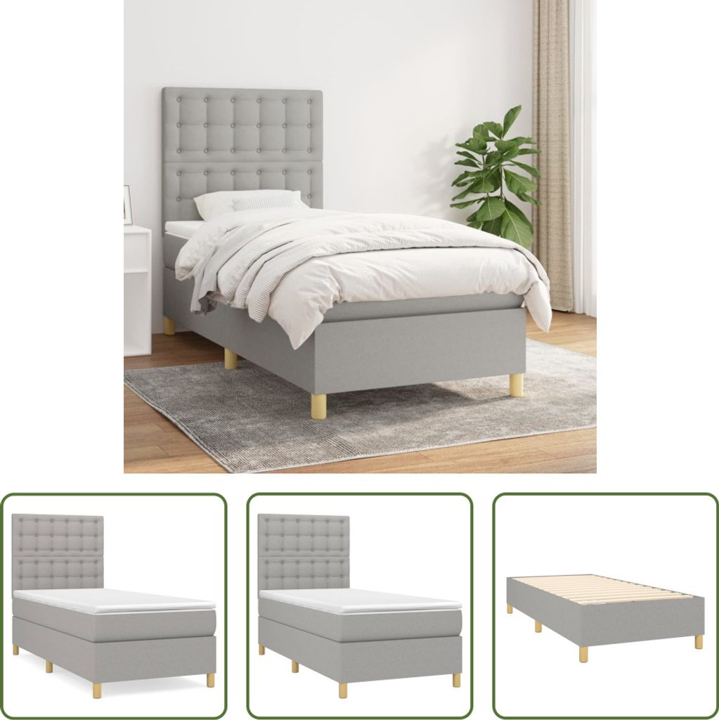 The Living Store Boxspringbett mit Matratze Hellgrau 90x190 Produktbild 