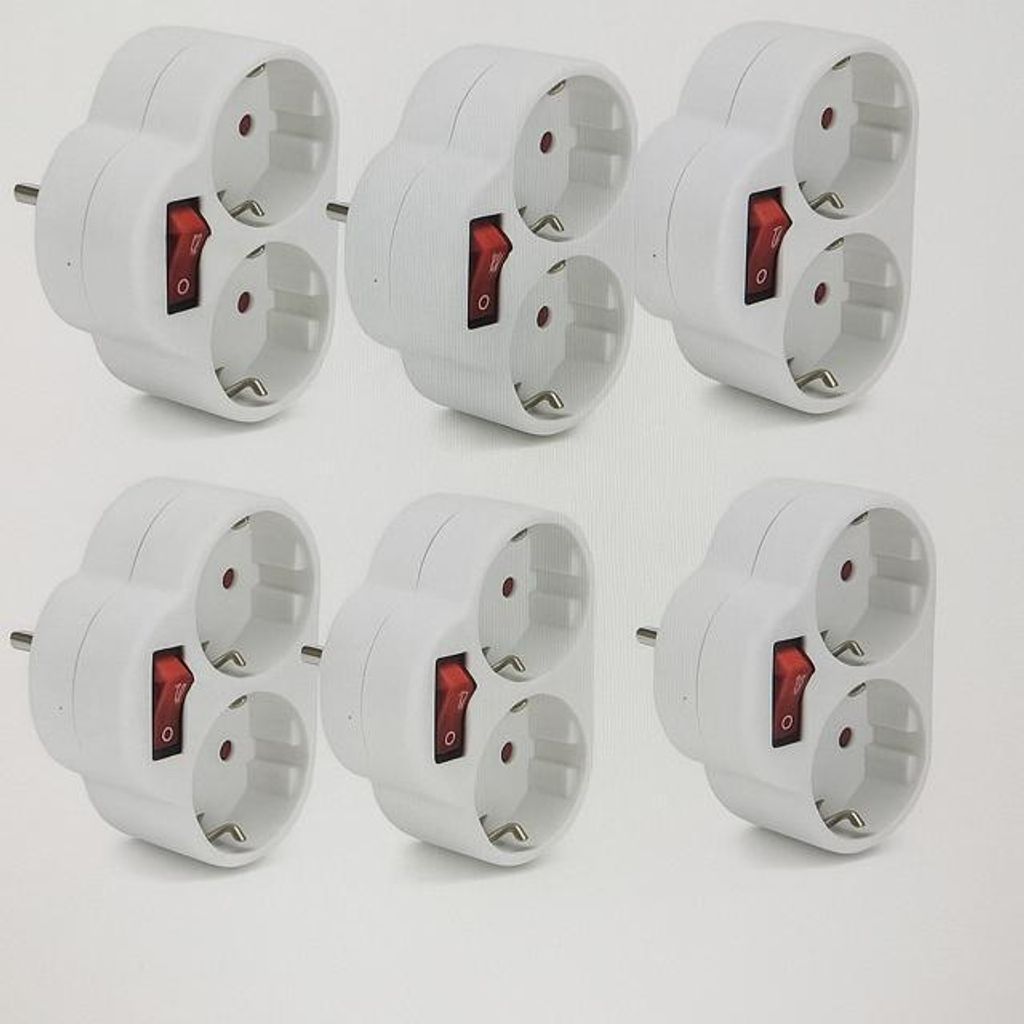 6 x Steckdosen-Adapter mit Schalter und 2 Schuko Stecker Mehrfachstecker Mehrfachsteckdose Zwischenstecker