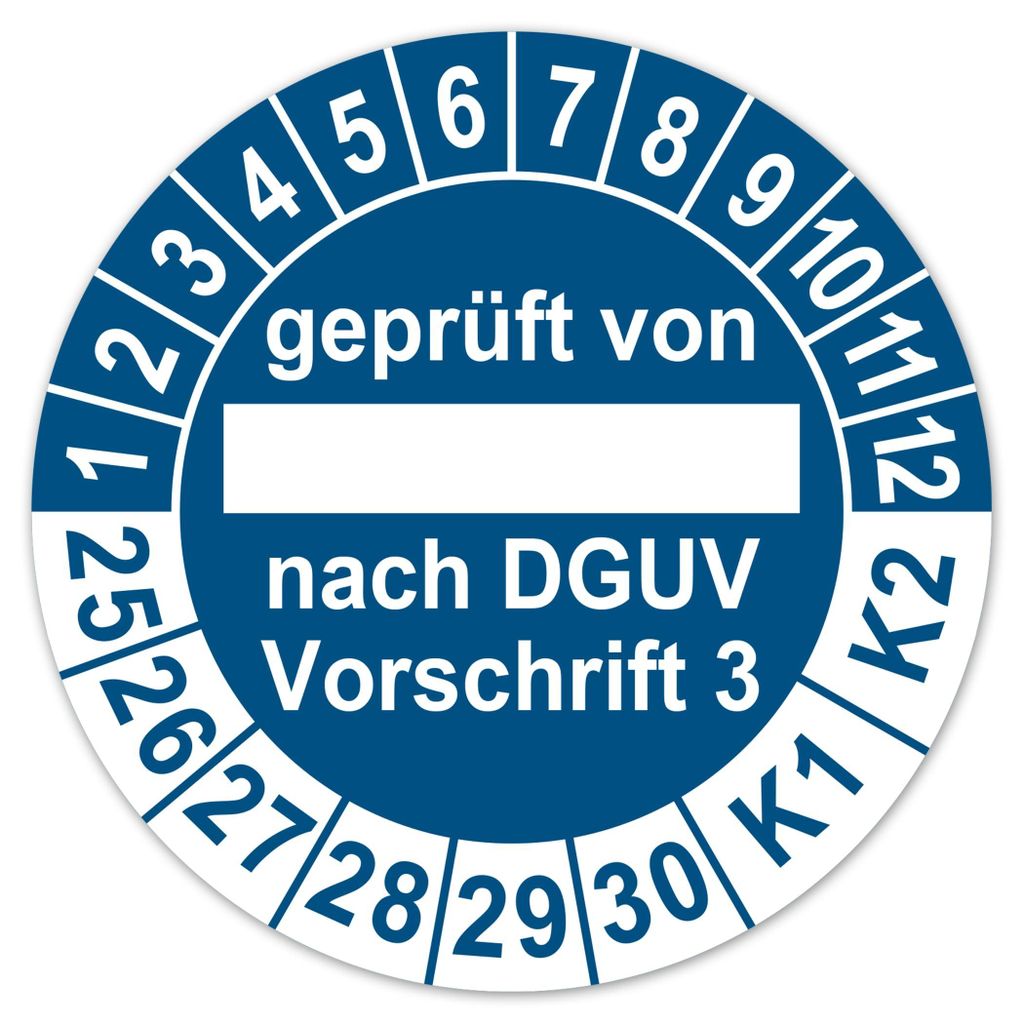 Testaufkleber DGUV V3, 30 mm, 50 Stück, blau, Vinyl, wasserdicht