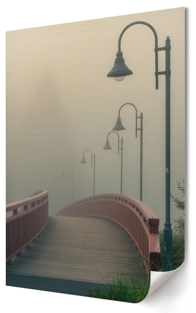 Brücke im Nebel- Kunstdruck A2 (42x59 cm) - Klassisch, Modern- Wandbild für Wohnzimmer Schlafzimmer & Flur, Modernes Poster Wanddeko, Ungerahmt