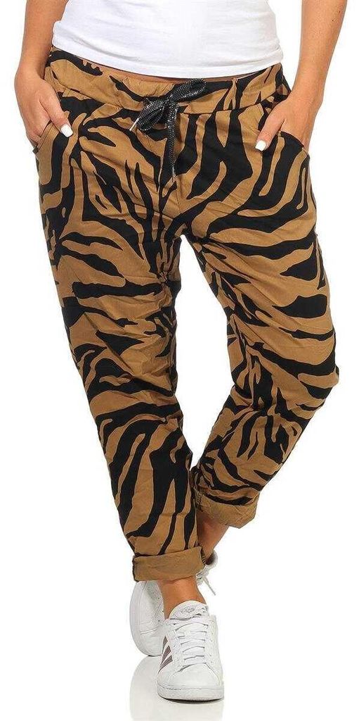 Damen Jogginghose Freizeithose Hose mit Muster, Braun S/M/L Produktbild 