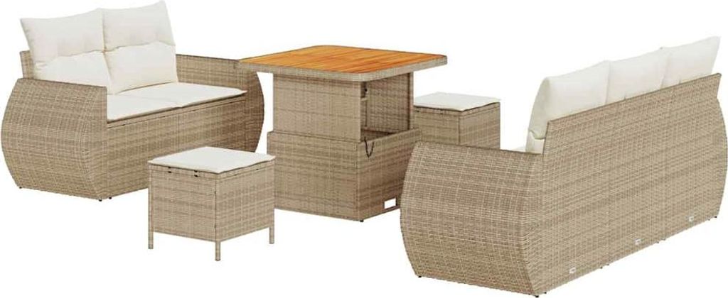 Gartensofa-set mit Kissen 8 pcs Beige und Creme Poly-Rattan