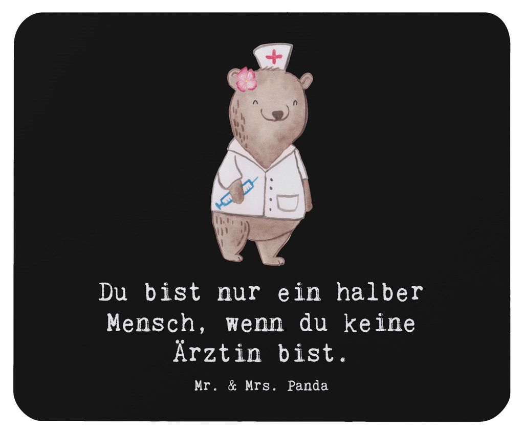 Mr. & Mrs. Panda Mauspad Ärztin Herz - Schwarz - Geschenk, Medizinstudium, mousematte, computermatte, Krankenhaus, Mousepad, Arztpraxis, Doktortit...