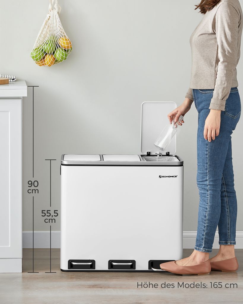SONGMICS Systém třídění odpadu, 3 x 18 l, ergonomický, 3 Obrázek produktu 4
