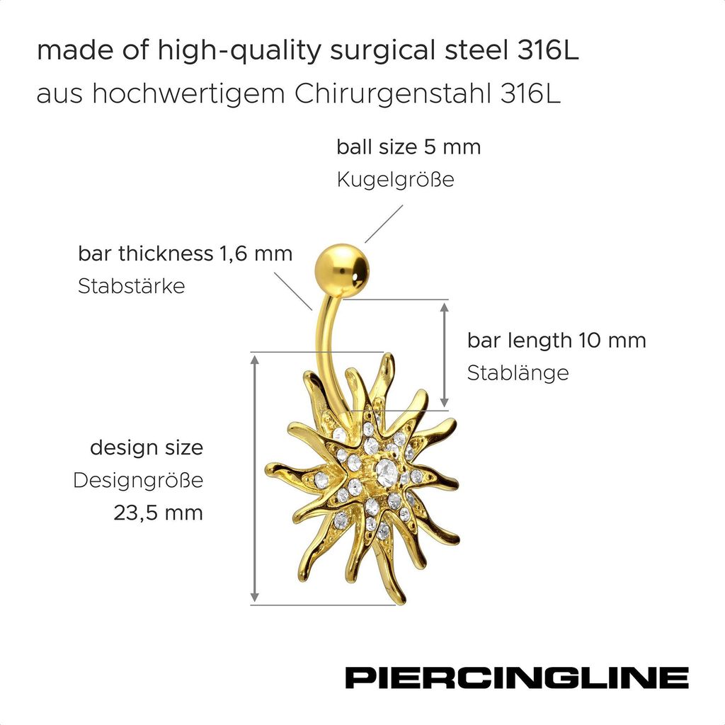 Bauchnabelpiercing Chirurgenstahl Bananabell SONNE
