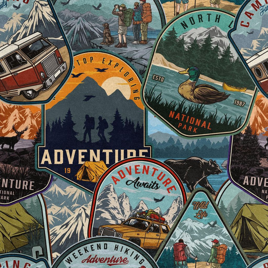 Royal Samt Stoff Polyester Zum Nähen - Motiv Abzeichen Travel 2