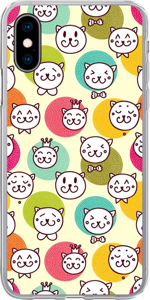 MuchoWow Handyhülle Schutzhülle Hülle für Telefoonhoesje iPhone X Mädchen - Katze - Krone - Muster - Mädchen - Kinder - Kinder Silikon Soft...