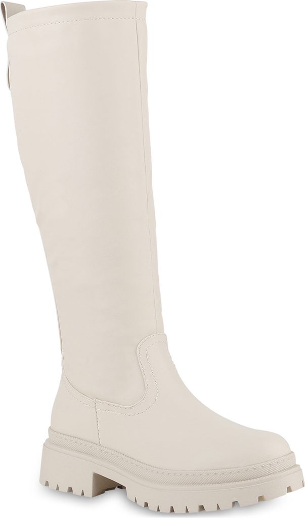 VAN HILL Damen Leicht Gefütterte Plateaustiefel Stiefel Profil-Sohle Schuhe 839544, Farbe: Beige, Größe: 42