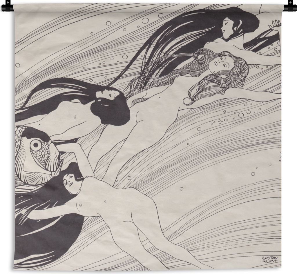 MuchoWow Wandteppich Wandbehang Fischblut - Gemälde von Gustav Klimt 150x150 cm Tapisserie Dekoration Wandtuch - Wohnaccessoires - Modernes