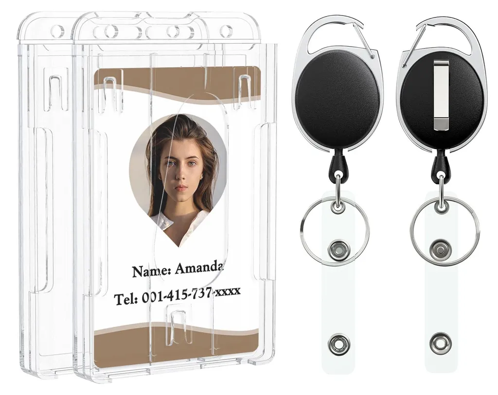 Étui de protection badge vertical en PC robuste avec zip rétractable