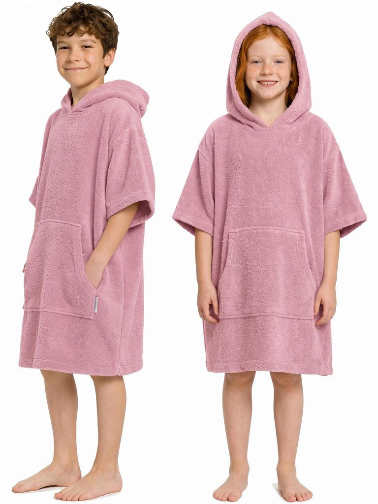 CalmyBEACH Frottee Badeponcho Kinder Bademantel  - Altrose Produktbild 