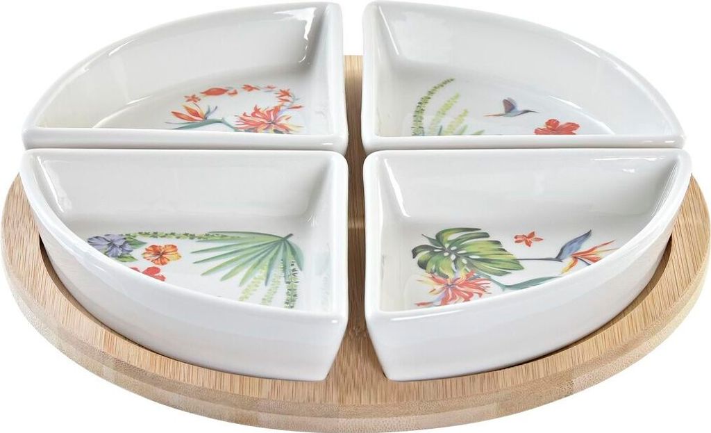 Set de appetizer dkd home decor white multicoloured natural bamboo gres tropical 21.5 x 21.5 x 1 cm (5 pcs)