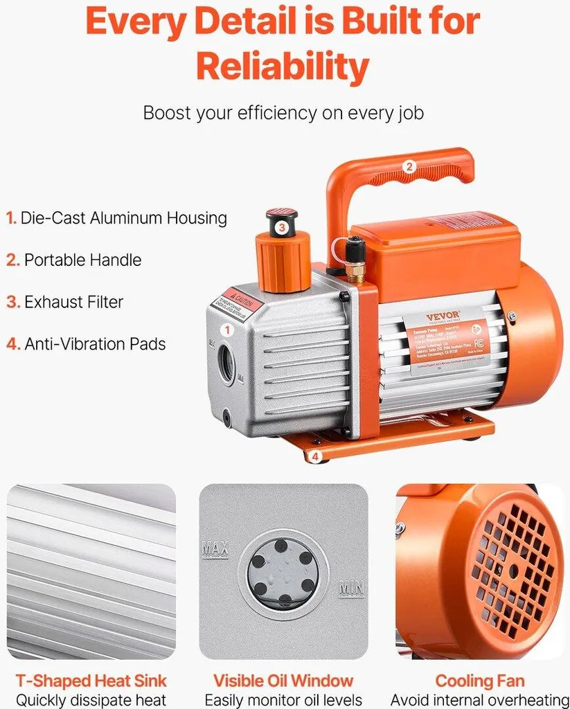 Pompe à vide rotative 3,5 CFM haute précision avec kit manomètre - 6