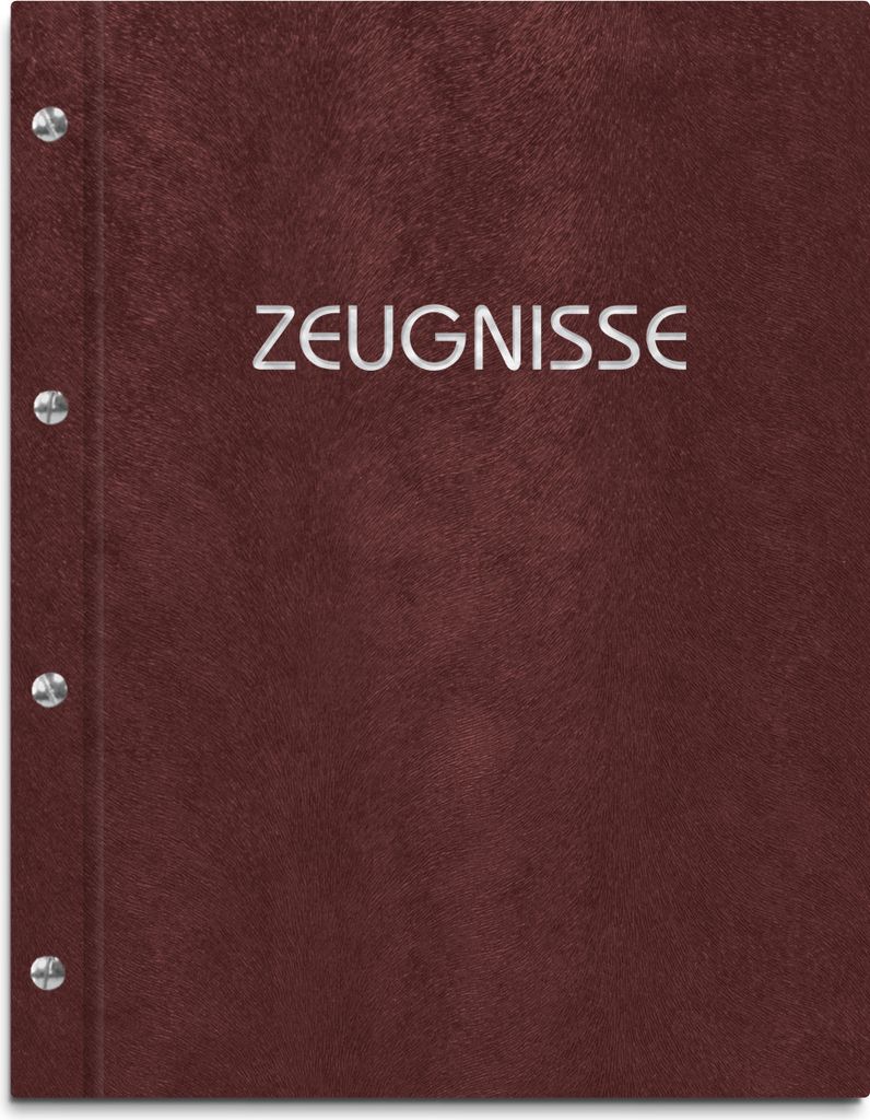Zeugnismappe im kastanienfarbenen Einband in Felloptik, mit Produktbild 