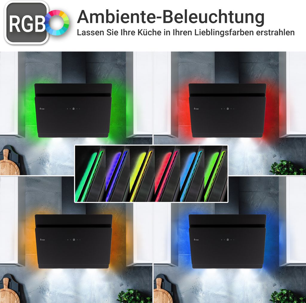 Dunstabzugshaube 80cm SOLO809SHCM RGBW Ambientebeleuchtung Produktbild 3