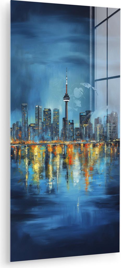 MuchoWow Glasbilder - Bilder auf Wandbild - Foto auf Glas Skyline von Toronto - Wasser - Lichter der Stadt - Turm 60x120 cm Wanddekoration aus Glas...