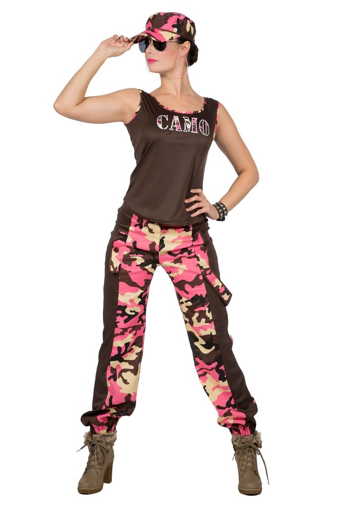 Soldaat Leger Camouflage Dame Roze Kostuum 44