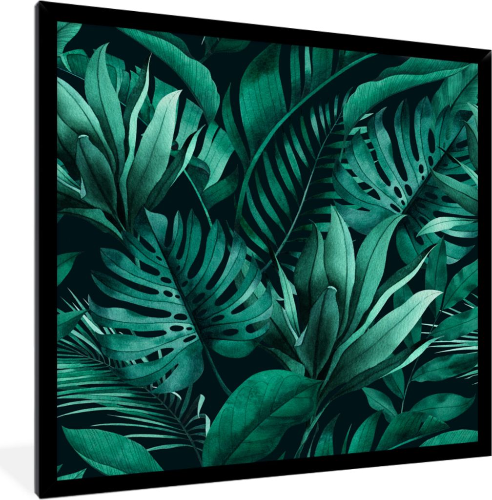 MuchoWow MuchoWow Gerahmtes Poster Dschungel - Pflanzen - Blatt - Junge - Mädchen - Kind 40x40 cm - Poster mit zchwarzem Bilderrahmen - Mit Ra...