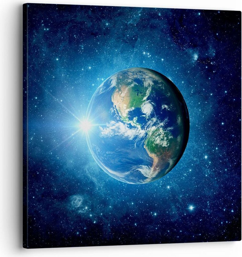 Bild auf Leinwand - Leinwandbild - Erde Universum Sterne Galaxie - 30x30cm - Wand Bild - Wanddeko - Leinwanddruck - Bilder - Kunstdruck - Wanddekor...