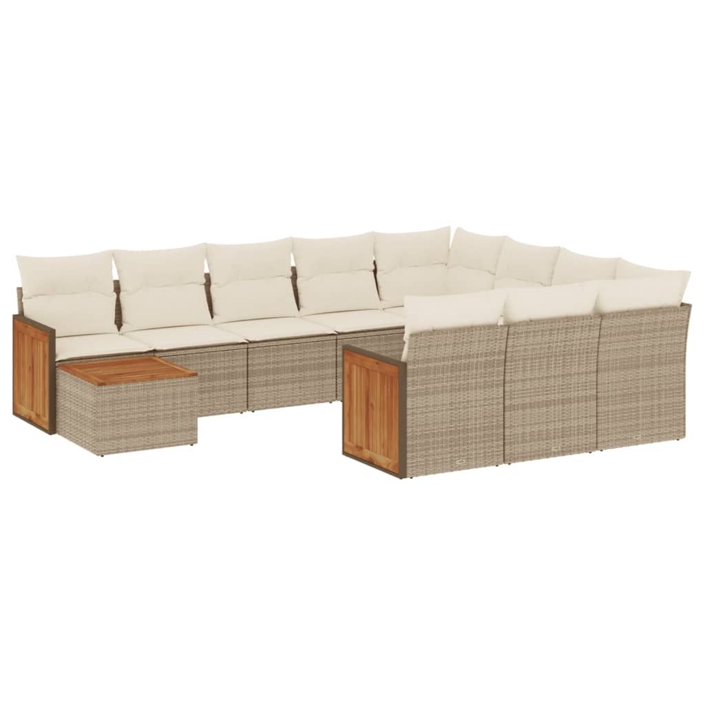 vidaXL 11-tlg. Garten-Sofagarnitur mit Kissen Beige Poly Rattan