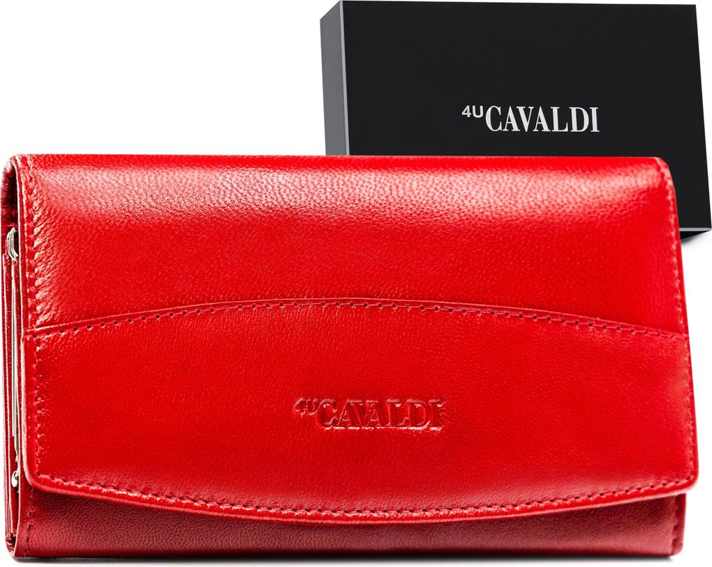 4U Cavaldi | Großes Portemonnaie, mit Lederschließe, für Damen, Rot, 16x9.5 cm
