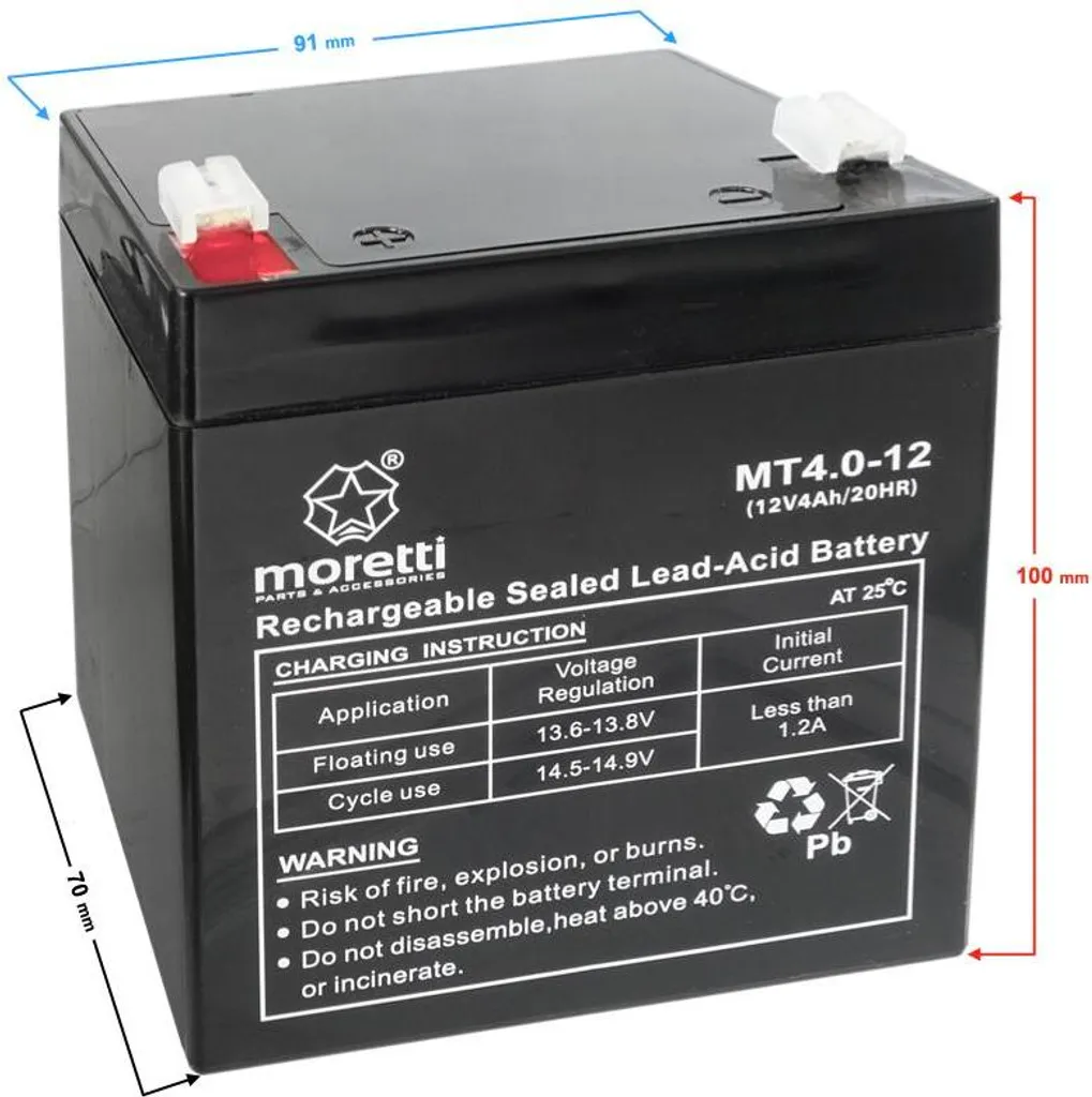 Batteria Moretti MT4.0-12 12V 4Ah - Accumulatore AGM per Backup UPS