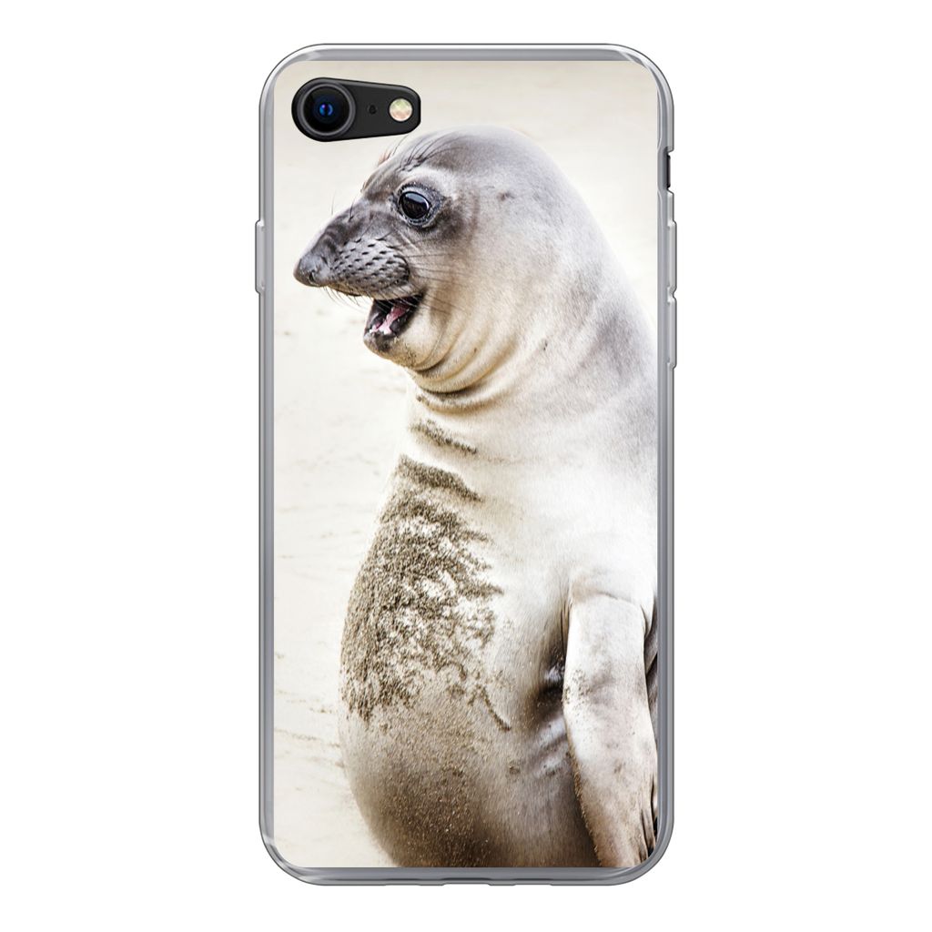 MuchoWow Handyhülle Schutzhülle Hülle für iPhone SE 2022 Seeelefant - Lustig - Lachen - Kinder - Jungen - Mädchen - Kinder Silikon Softcase ...