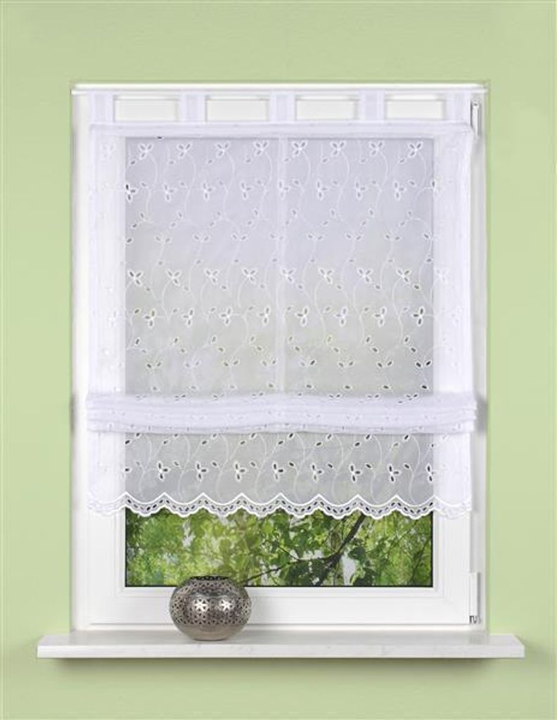Home Wohnideen Schlaufenrollo Voile Lochstickerei 1 teilig 140 x 80 cm Weiss