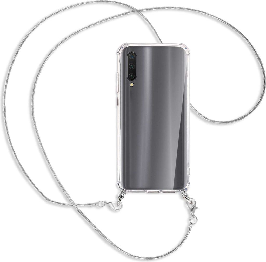 Handykette Backcover-Schutzhülle mit Band (Metall silberfarben) für Xiaomi Mi 9 Lite / CC9 - silberfarbene Kette Snake